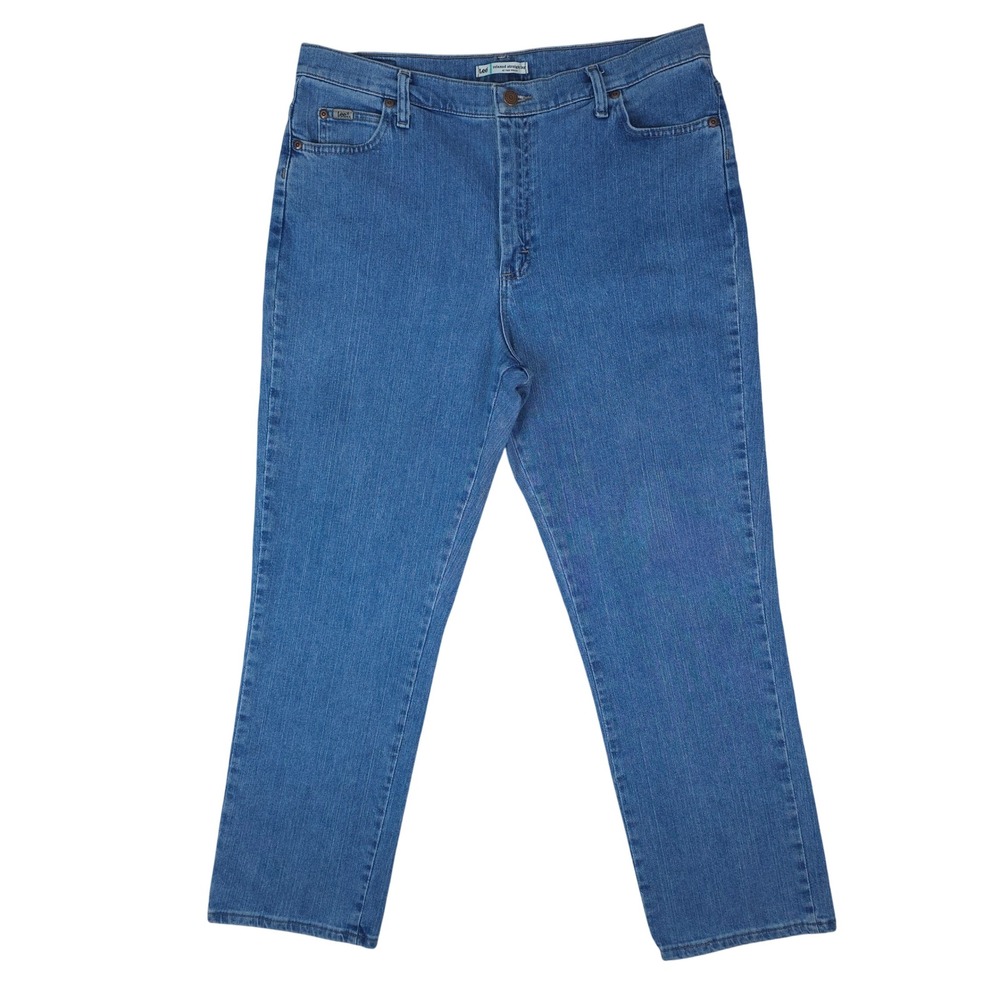 Lee Relaxed Straight Leg Jeans Women 16M Blue High Rise Stretch At the Waist